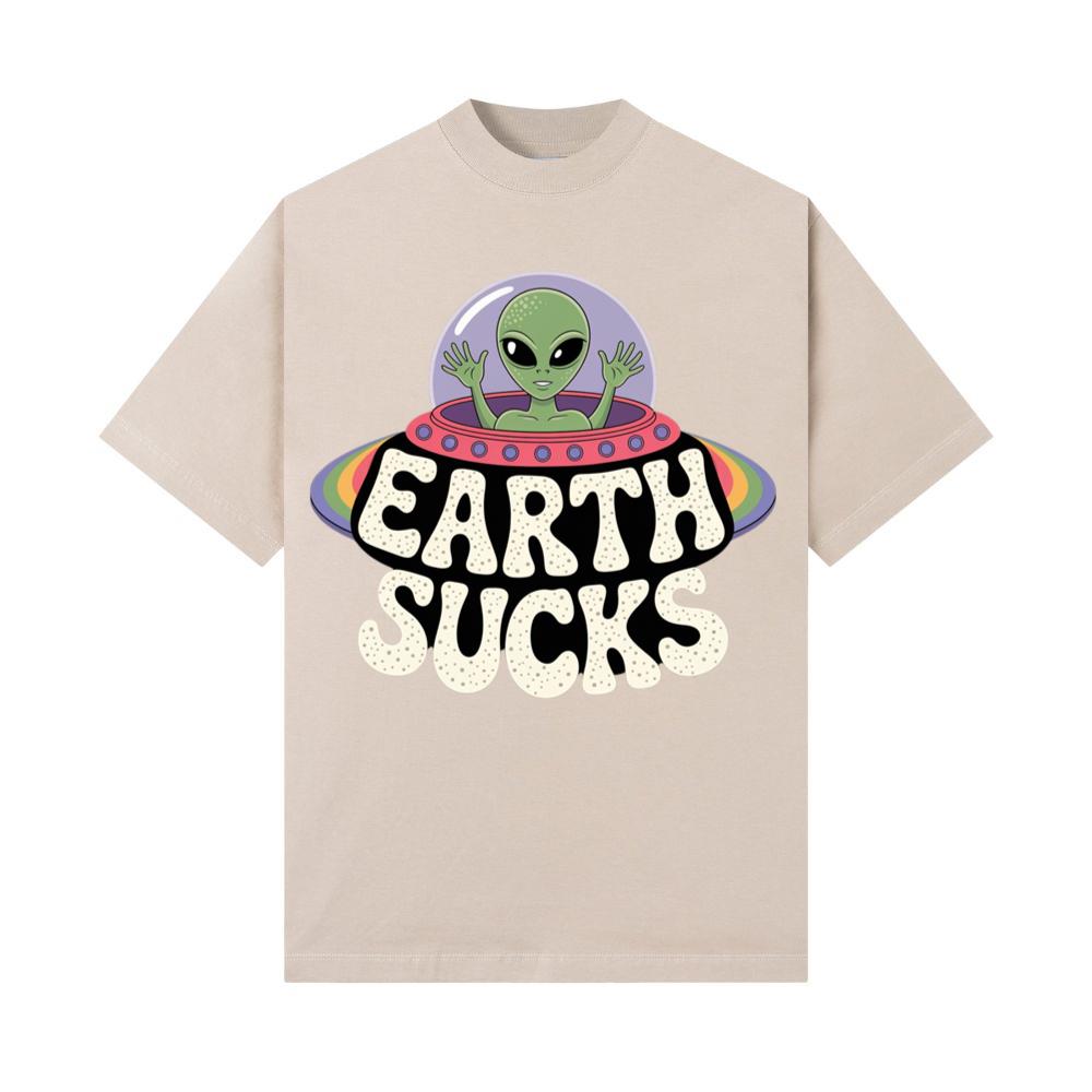 Earth Sucks Funny Alien UFO Cartoon T-Shirt - Image 3