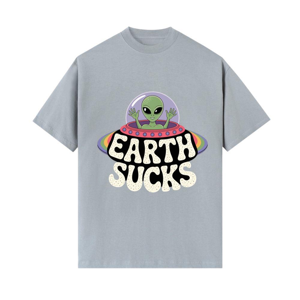 Earth Sucks Funny Alien UFO Cartoon T-Shirt
