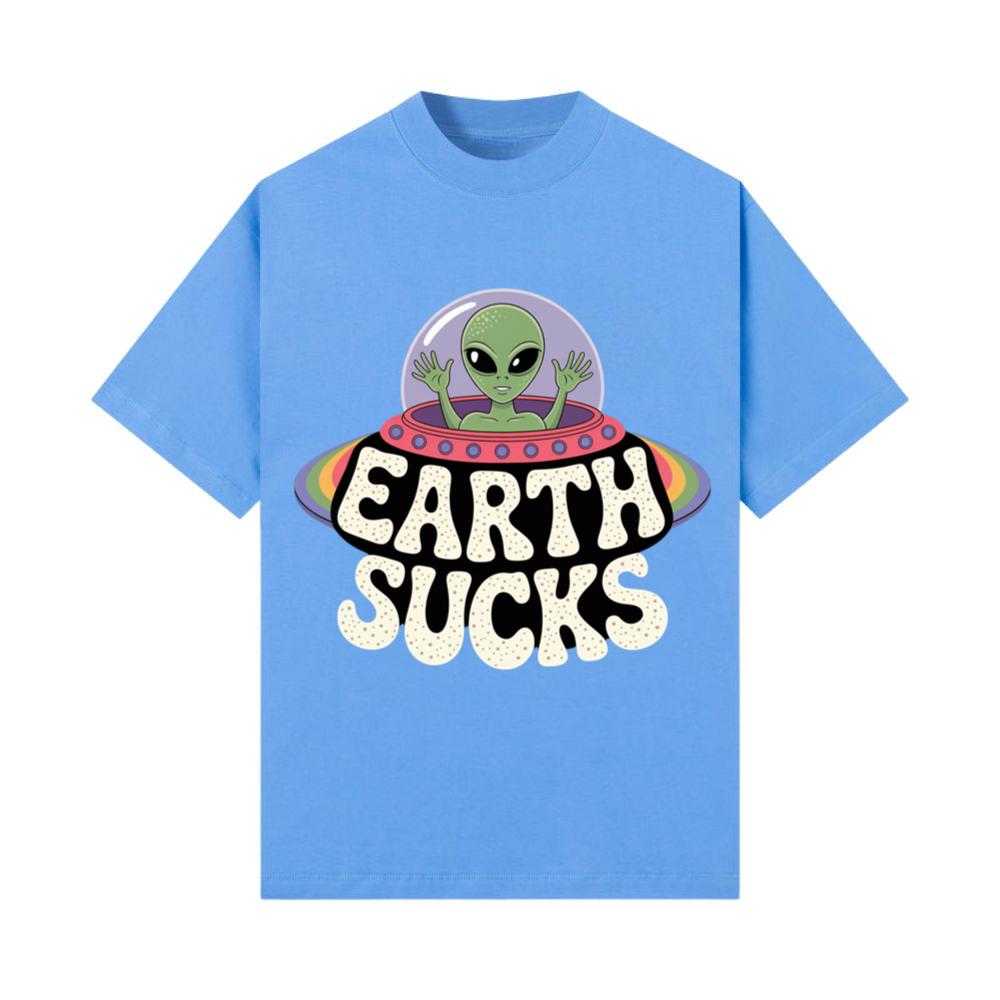 Earth Sucks Funny Alien UFO Cartoon T-Shirt
