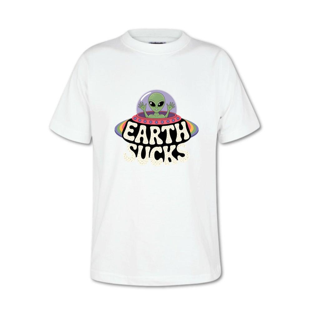 Earth Sucks Funny Alien UFO Cartoon T-Shirt