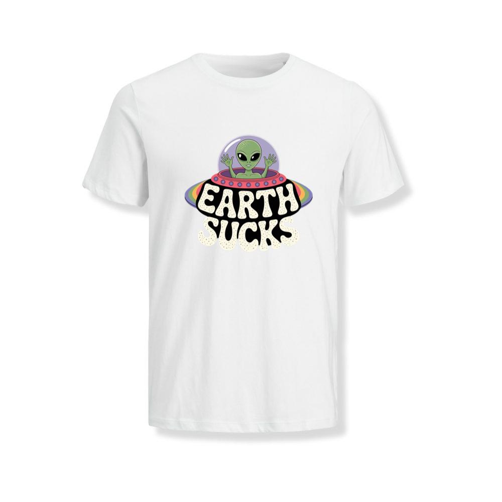 Earth Sucks Funny Alien UFO Cartoon T-Shirts