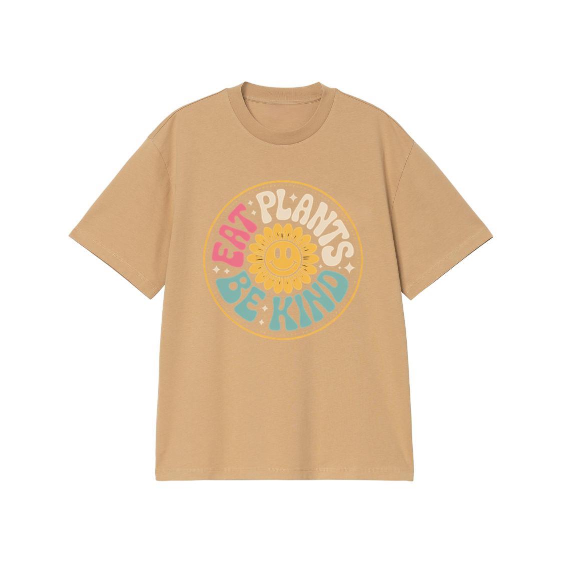 Eat Plants Be Kind Smiley Flower Artwork for Eco Friendly Fashion T-Shirt - Image 3