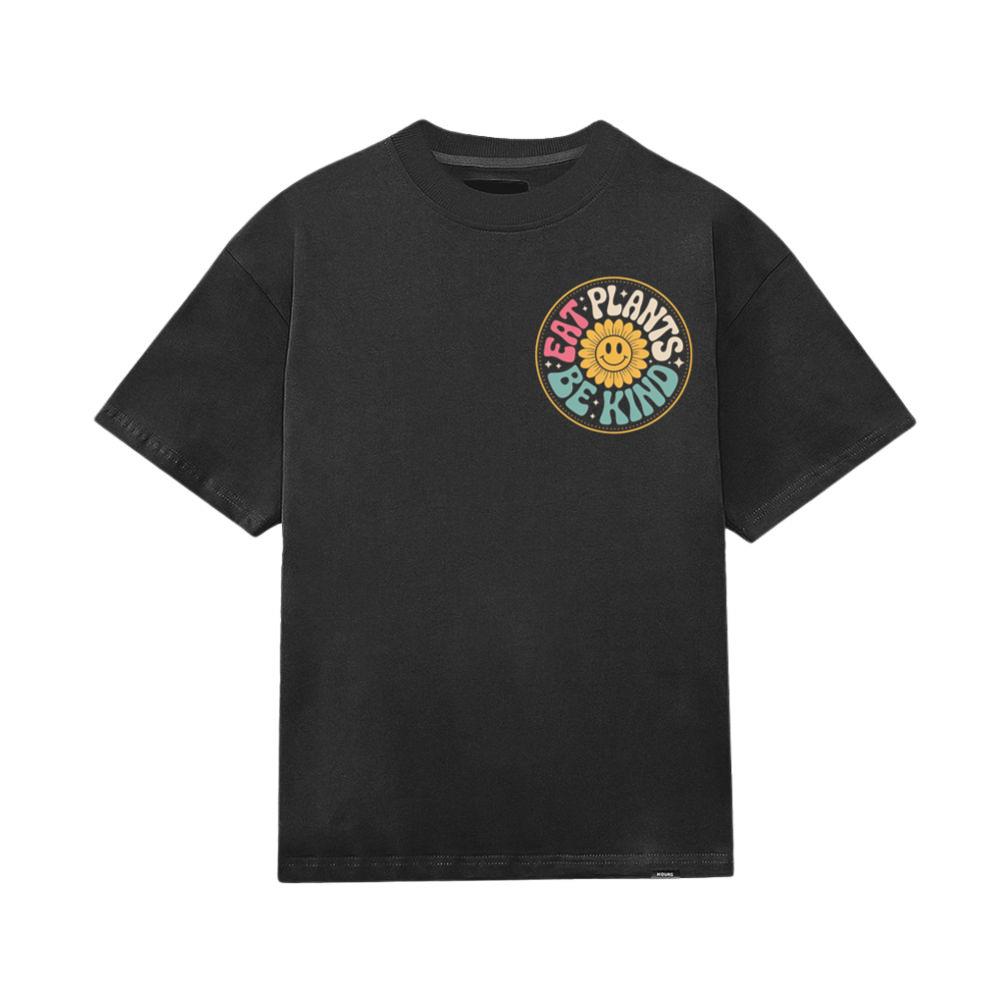 Eat Plants Be Kind Smiley Flower Artwork for Eco Friendly Fashion T-Shirt