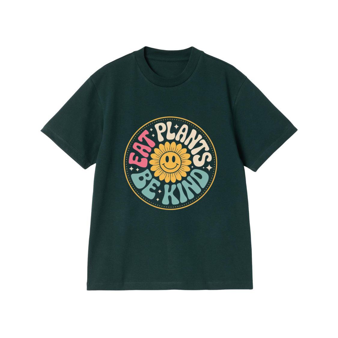 Eat Plants Be Kind Smiley Flower Artwork for Eco Friendly Fashion T-Shirt - Image 2