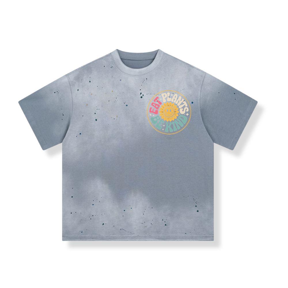 Eat Plants Be Kind Smiley Flower Artwork for Eco Friendly Fashion T-Shirt - Image 2