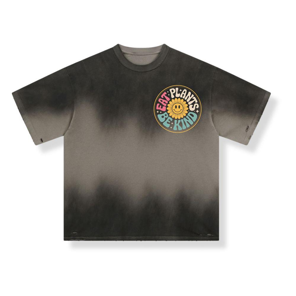 Eat Plants Be Kind Smiley Flower Artwork for Eco Friendly Fashion T-Shirt