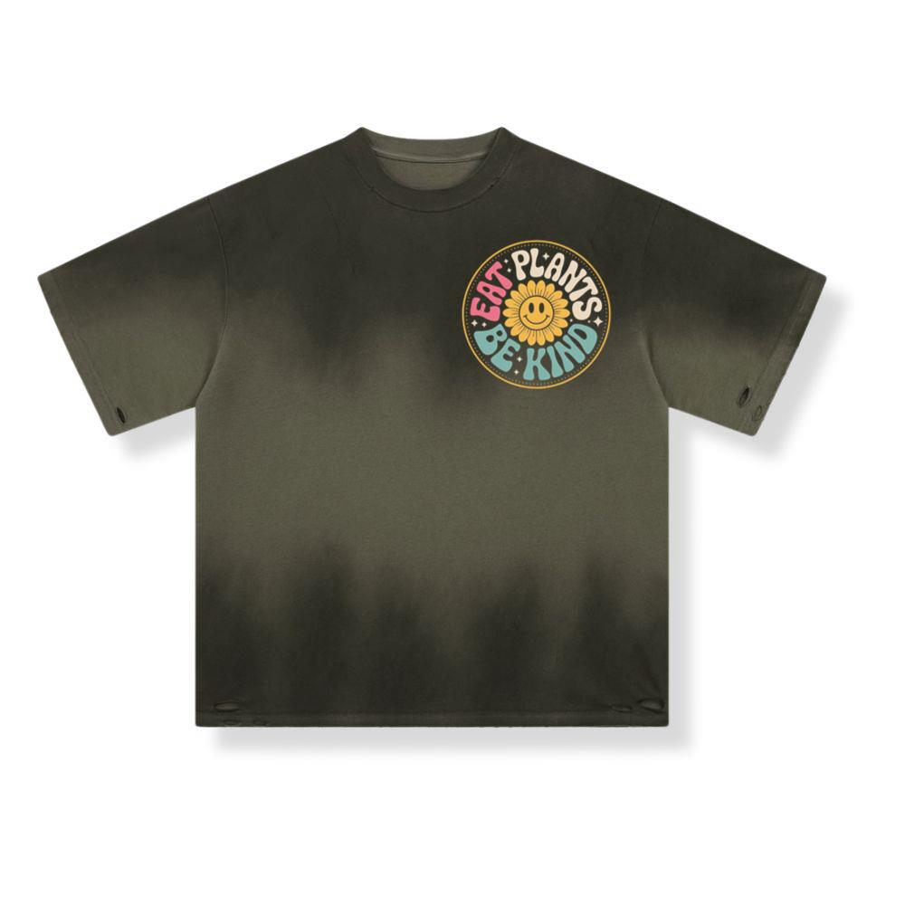 Eat Plants Be Kind Smiley Flower Artwork for Eco Friendly Fashion T-Shirt - Image 3