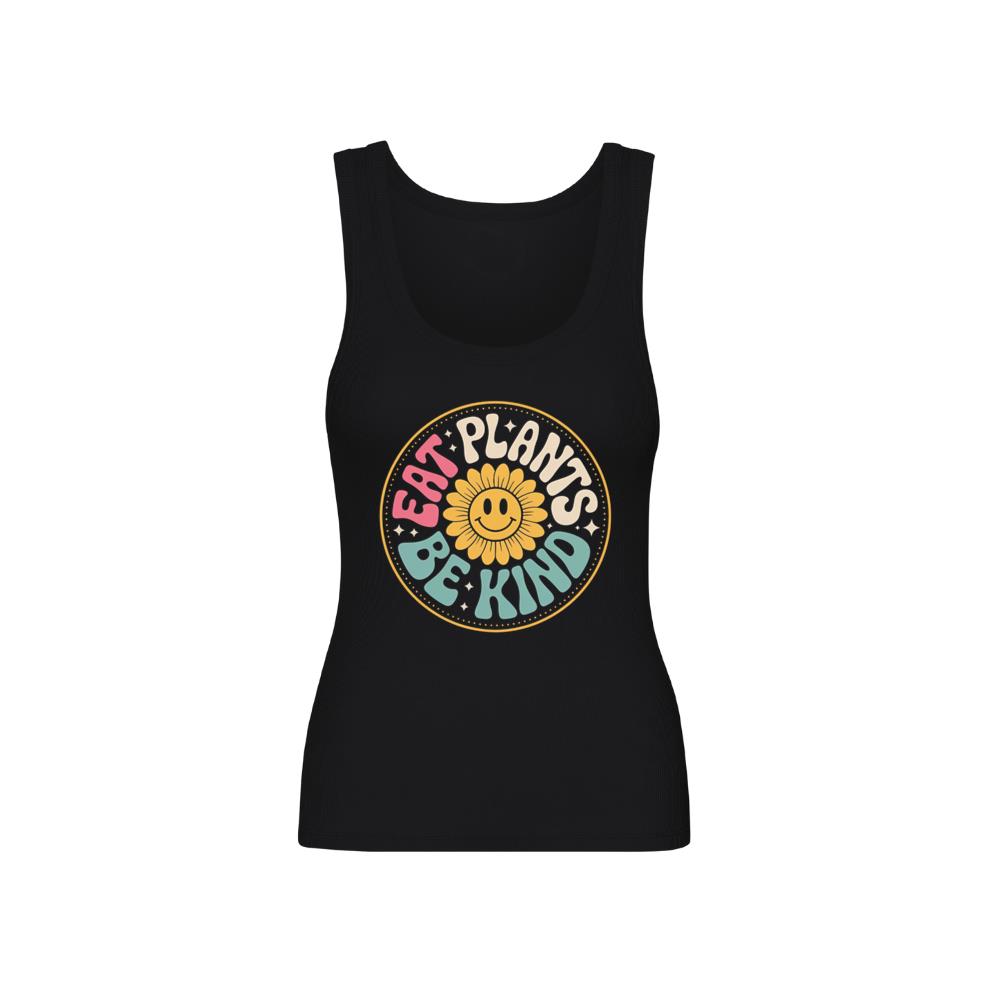 Eat Plants Be Kind Smiley Flower Artwork for Eco Friendly Fashion Tank Top