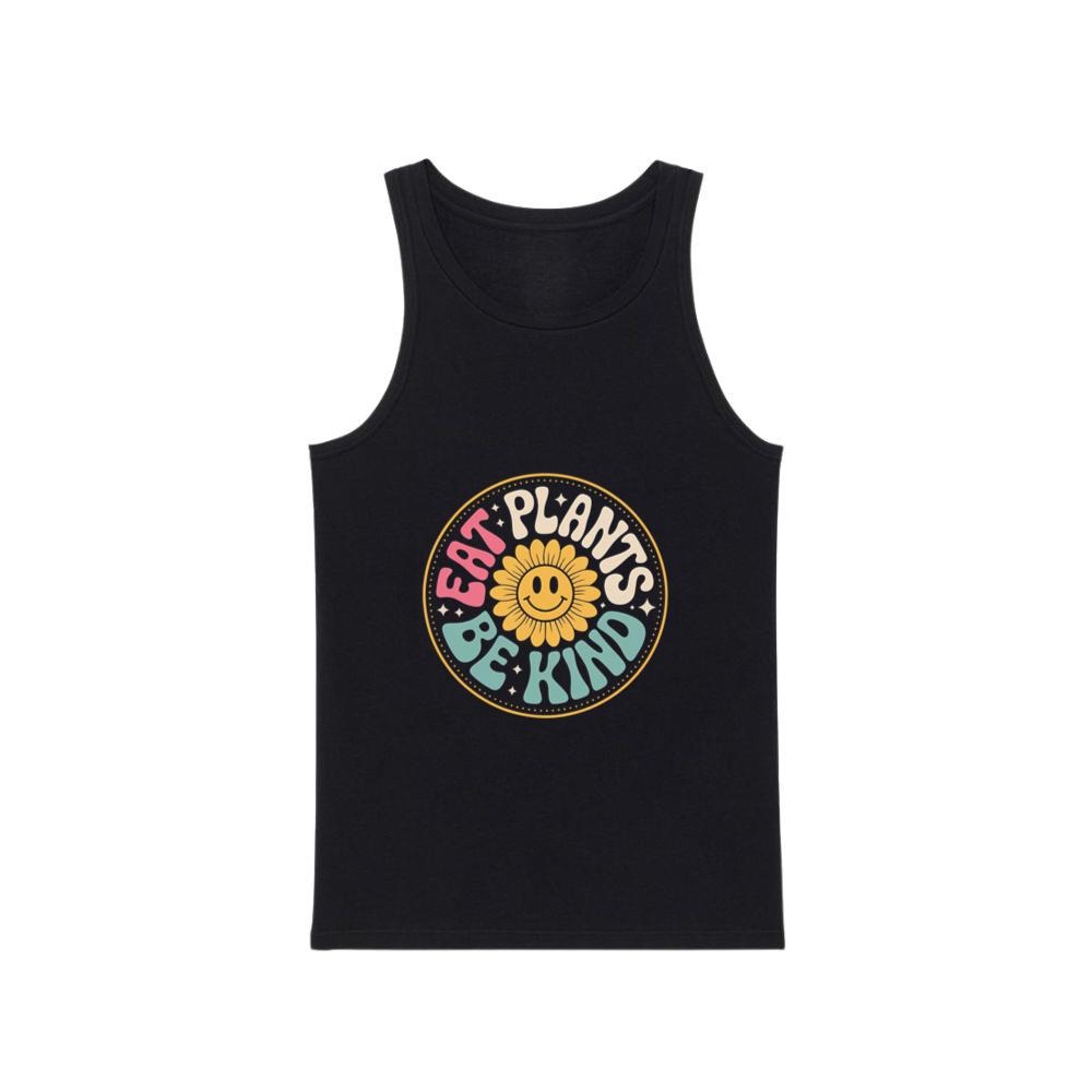 Eat Plants Be Kind Smiley Flower Artwork for Eco Friendly Fashion TankTop Men