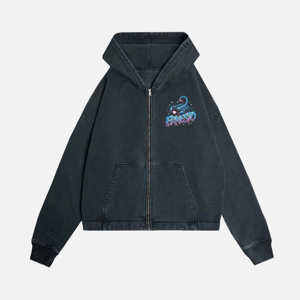 Ernesto Scorpion Neon Retro Horror Style Zip Hoodie