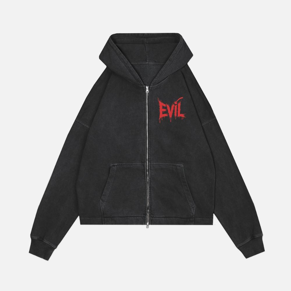 Evil Horror Red Blood Text Graphic Zip Hoodie