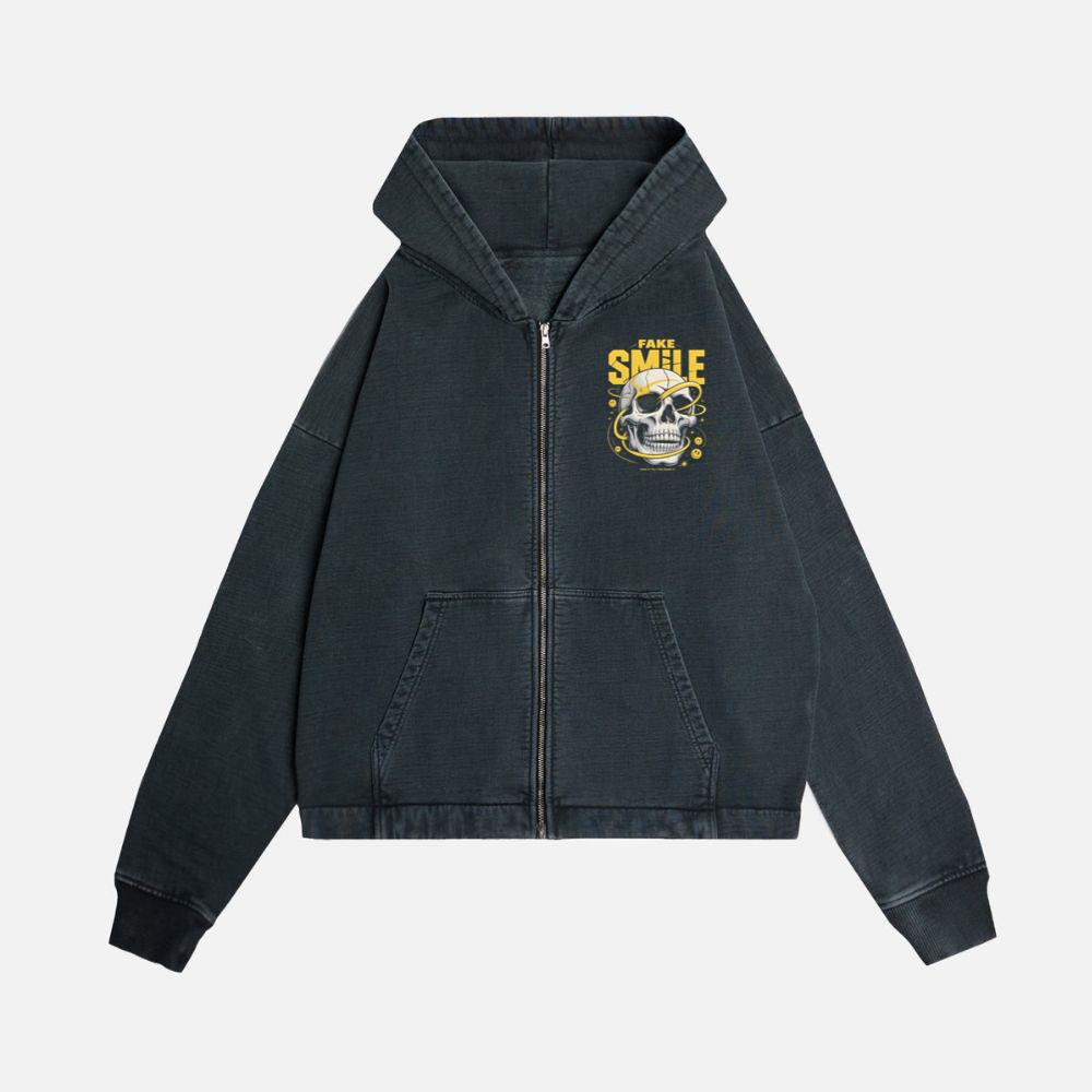Fake Smile Skull Graffiti Streetwear Design Zip Hoodie