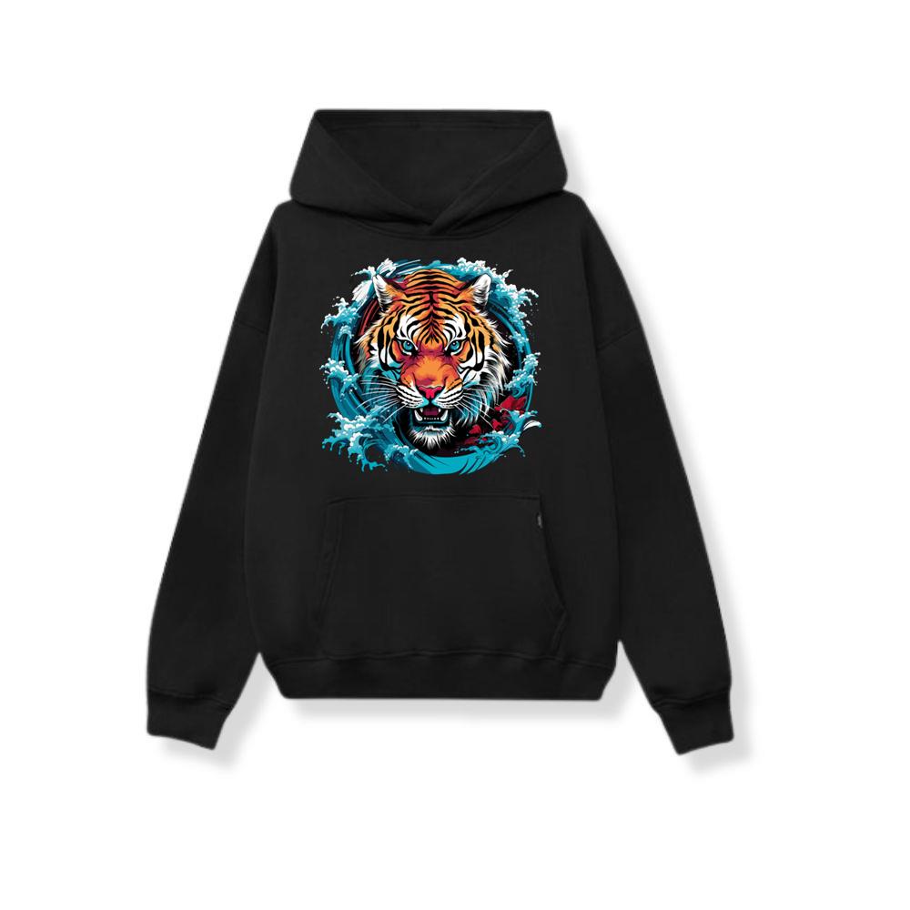 Fierce Tiger Head Japanese Sea Waves Anime Hoodies