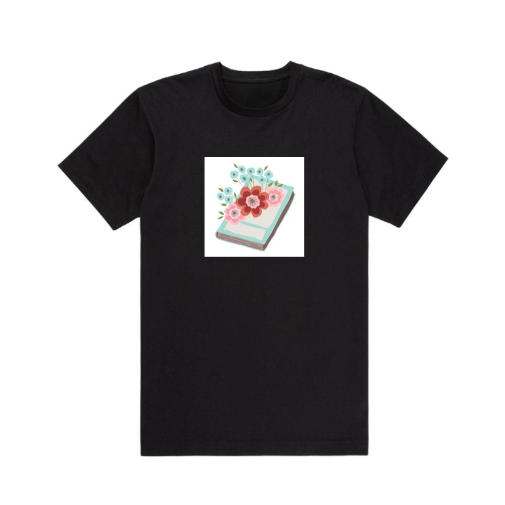 Flat Graphic Book and Blooms T-Shirts