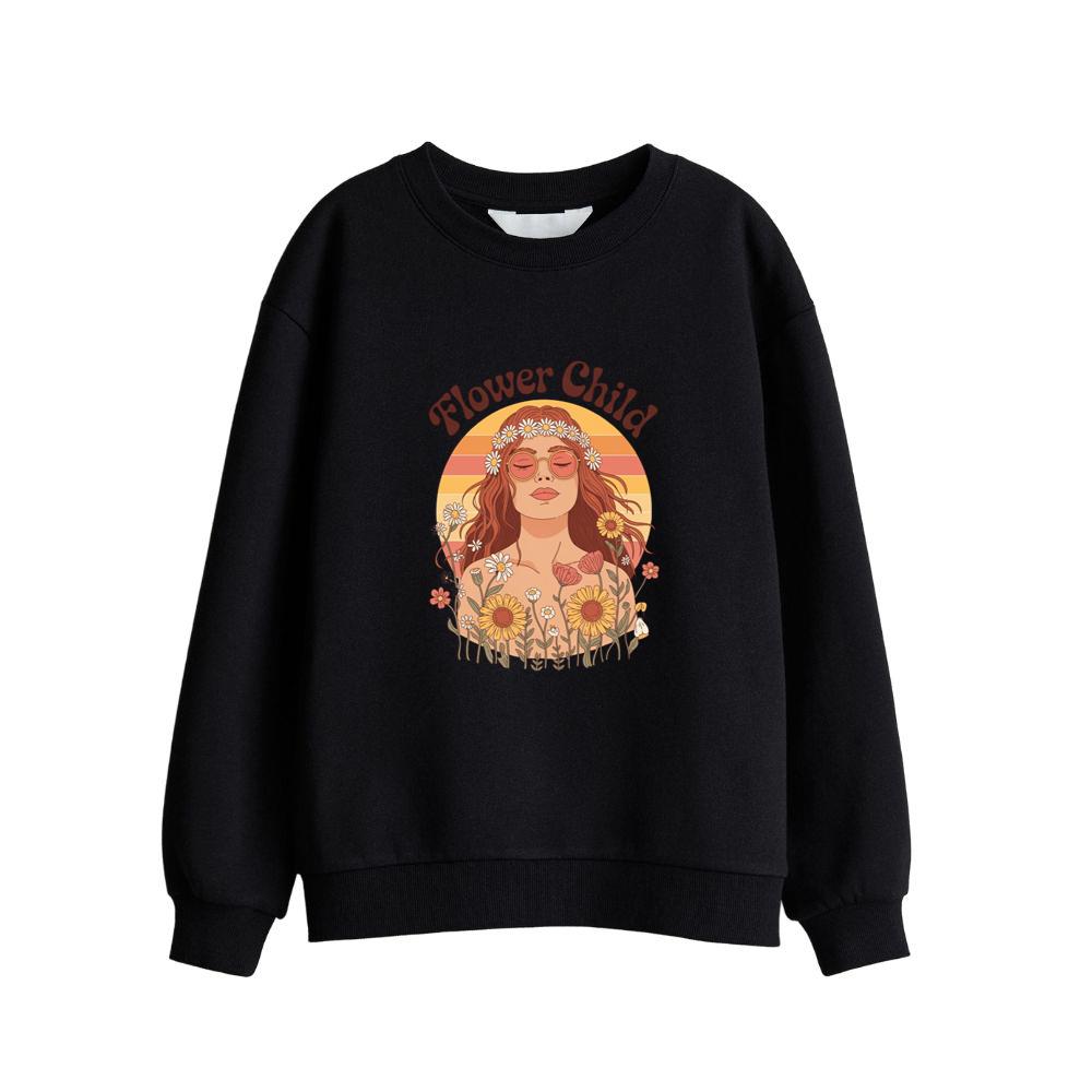 Flower Child Hippie Girl Retro Floral Graphic Sweatsrhit