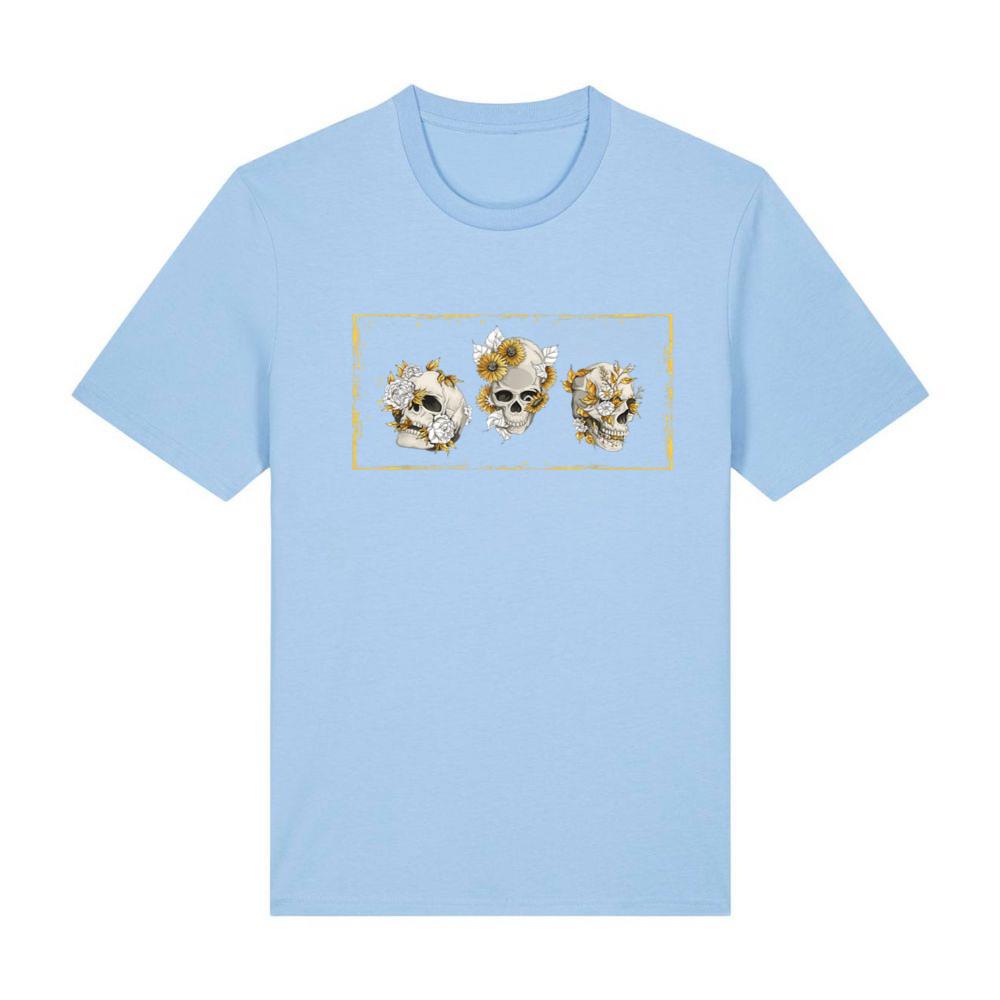 Flowers Illustration Skull Sunflower T-Shirt