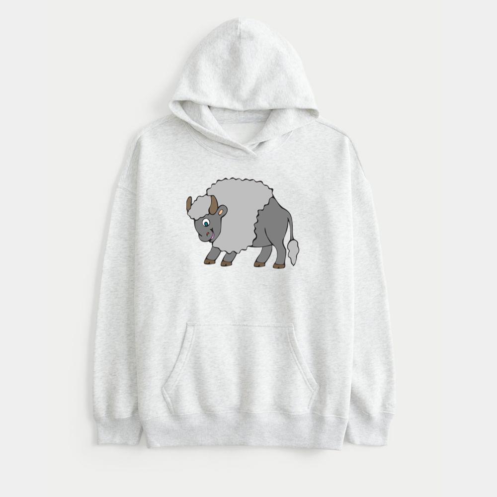 Fluffy Gray Cartoon Ox Hoodie