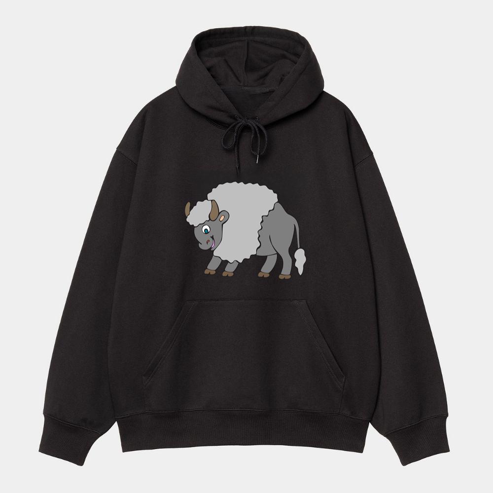 Fluffy Gray Cartoon Ox Hoodie