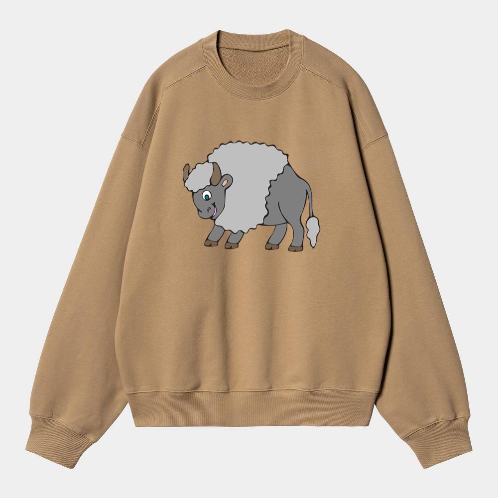Fluffy Gray Cartoon Ox Sweatshirt