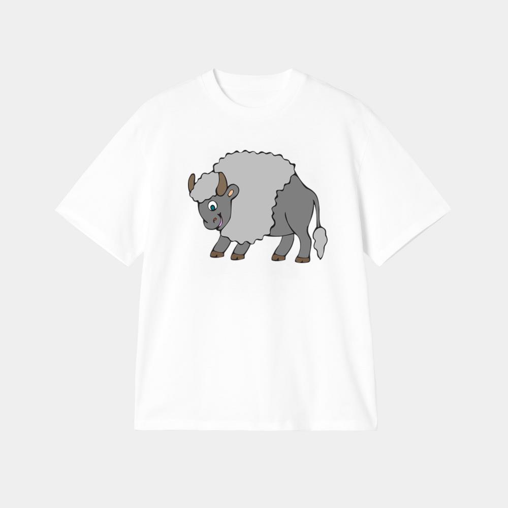 Fluffy Gray Cartoon Ox T-Shirt