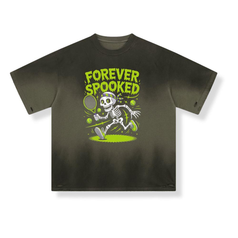 Forever Spooked Skeleton Tennis Funny Graphic T-Shirt - Image 2