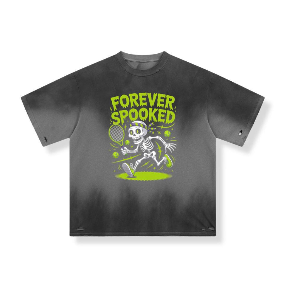 Forever Spooked Skeleton Tennis Funny Graphic T-Shirt
