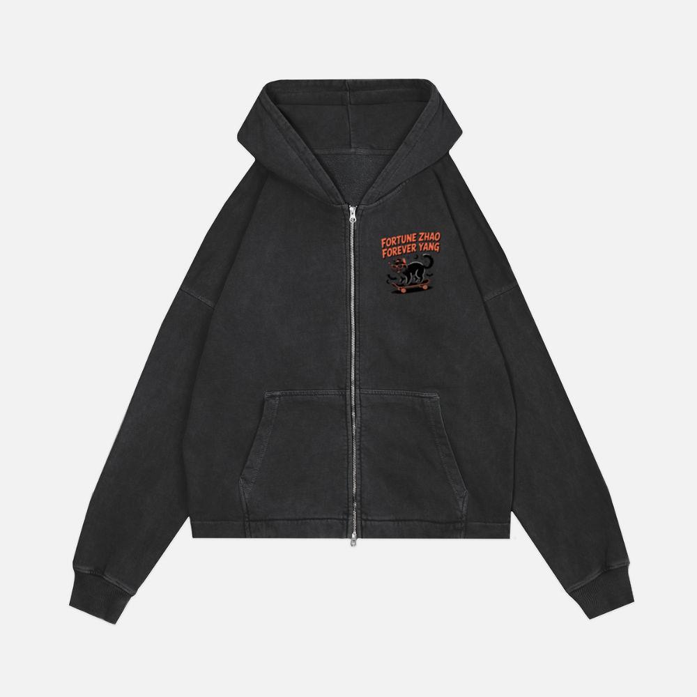 Fortune Zhao Forever Yang Cat Skateboard Design Zip Hoodie