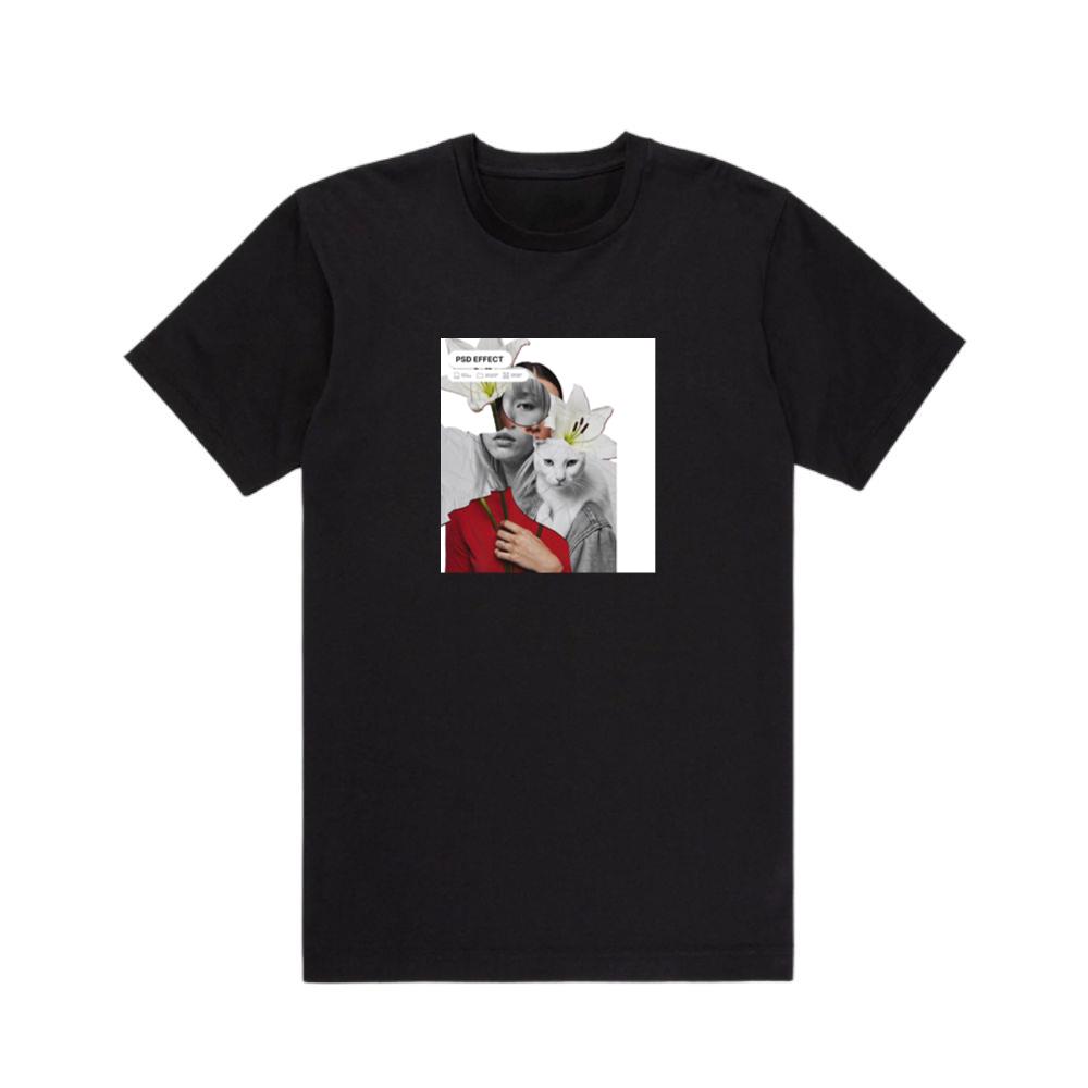 Fragmented Woman Collage with Cat and Flowers T-Shirts