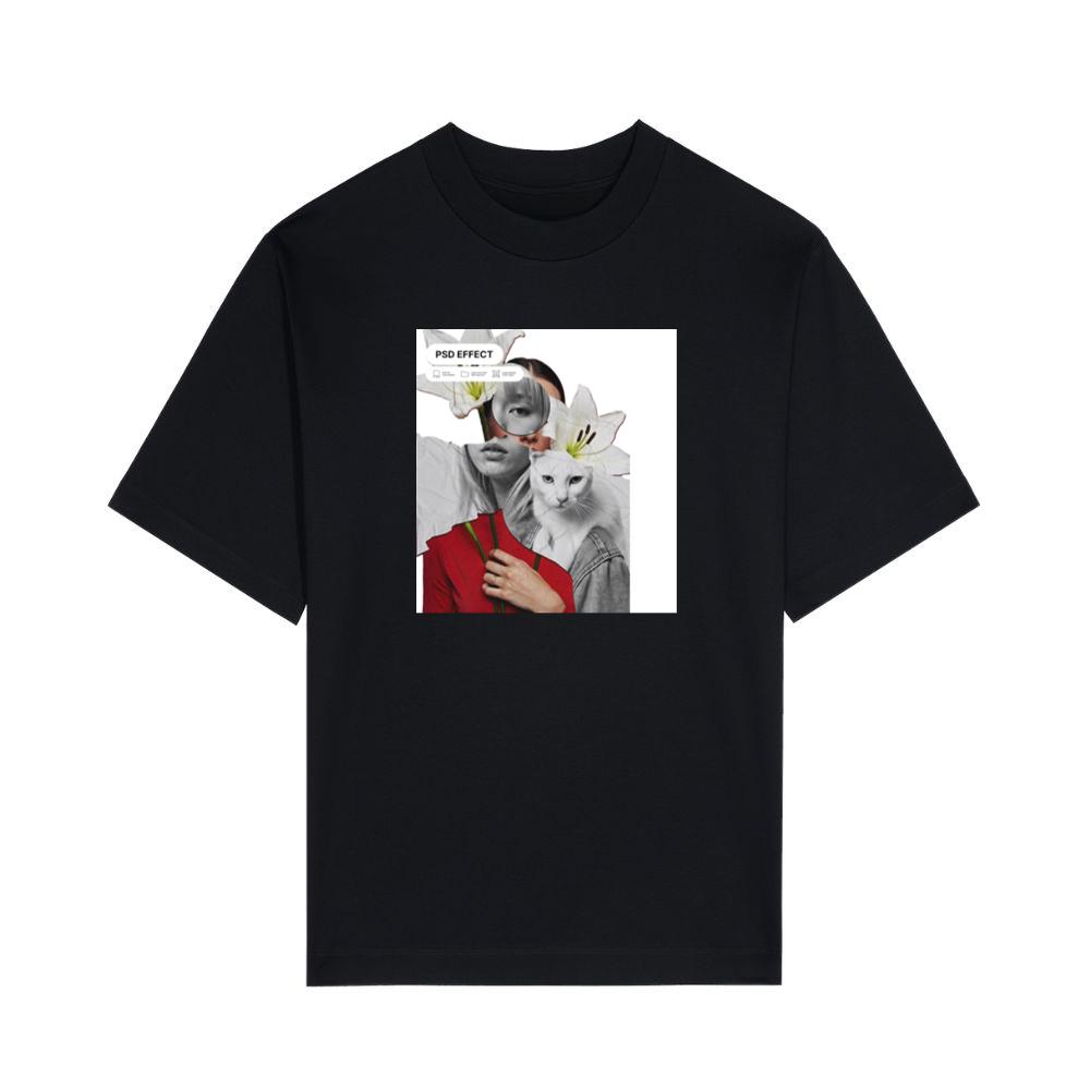 Fragmented Woman Collage with Cat and Flowers T-Shirts