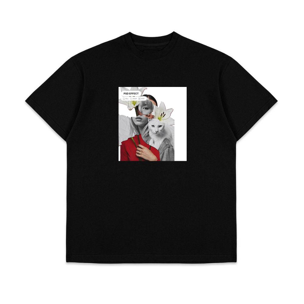 Fragmented Woman Collage with Cat and Flowers T-Shirts