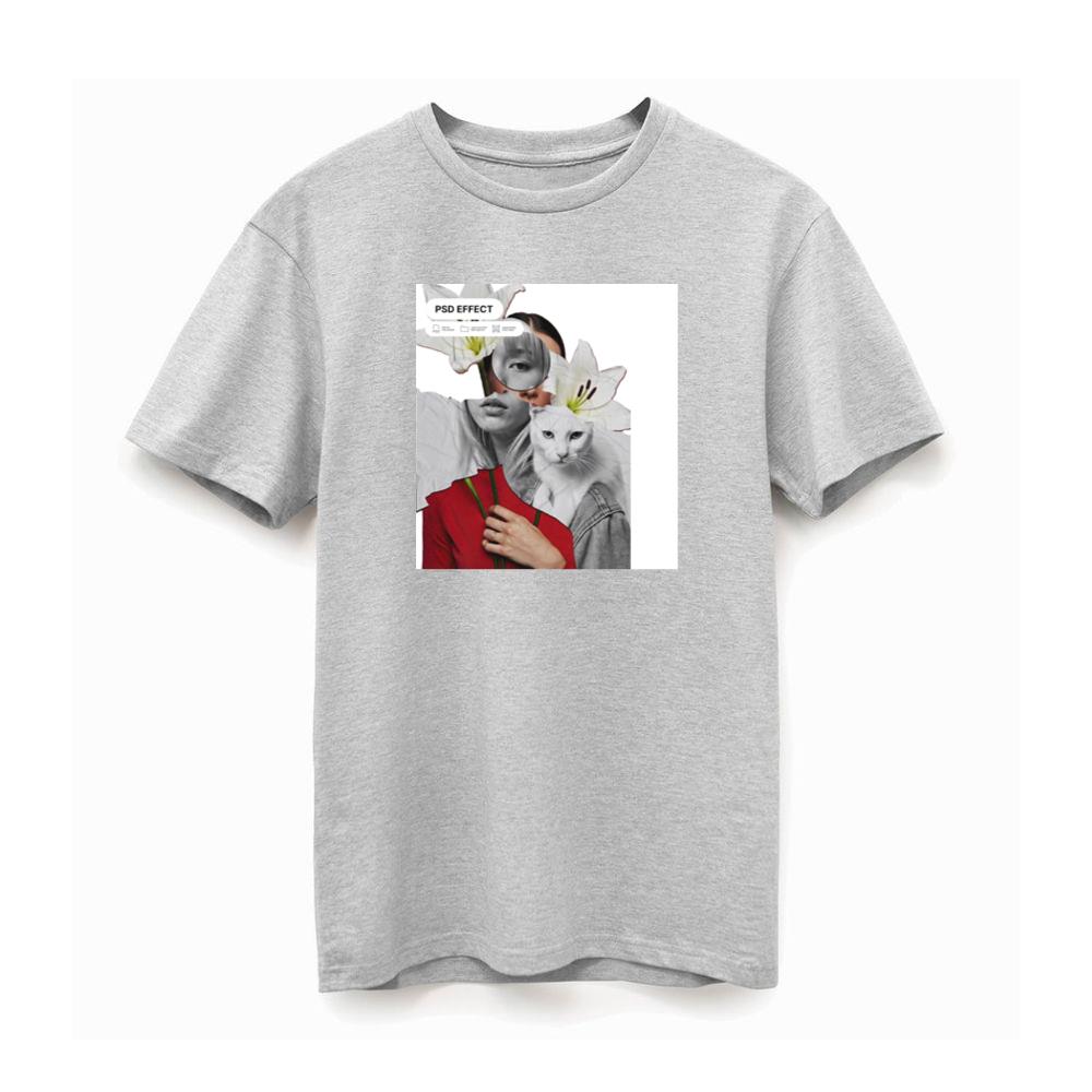 Fragmented Woman Collage with Cat and Flowers T-Shirts