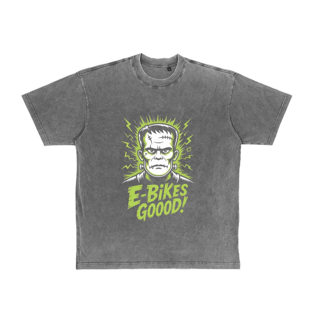 Frankenstein Monster E-Bikes Good Retro Horror Design T-Shirt