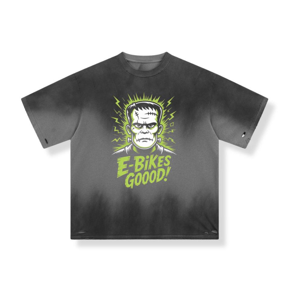 Frankenstein Monster E-Bikes Good Retro Horror Design T-Shirt