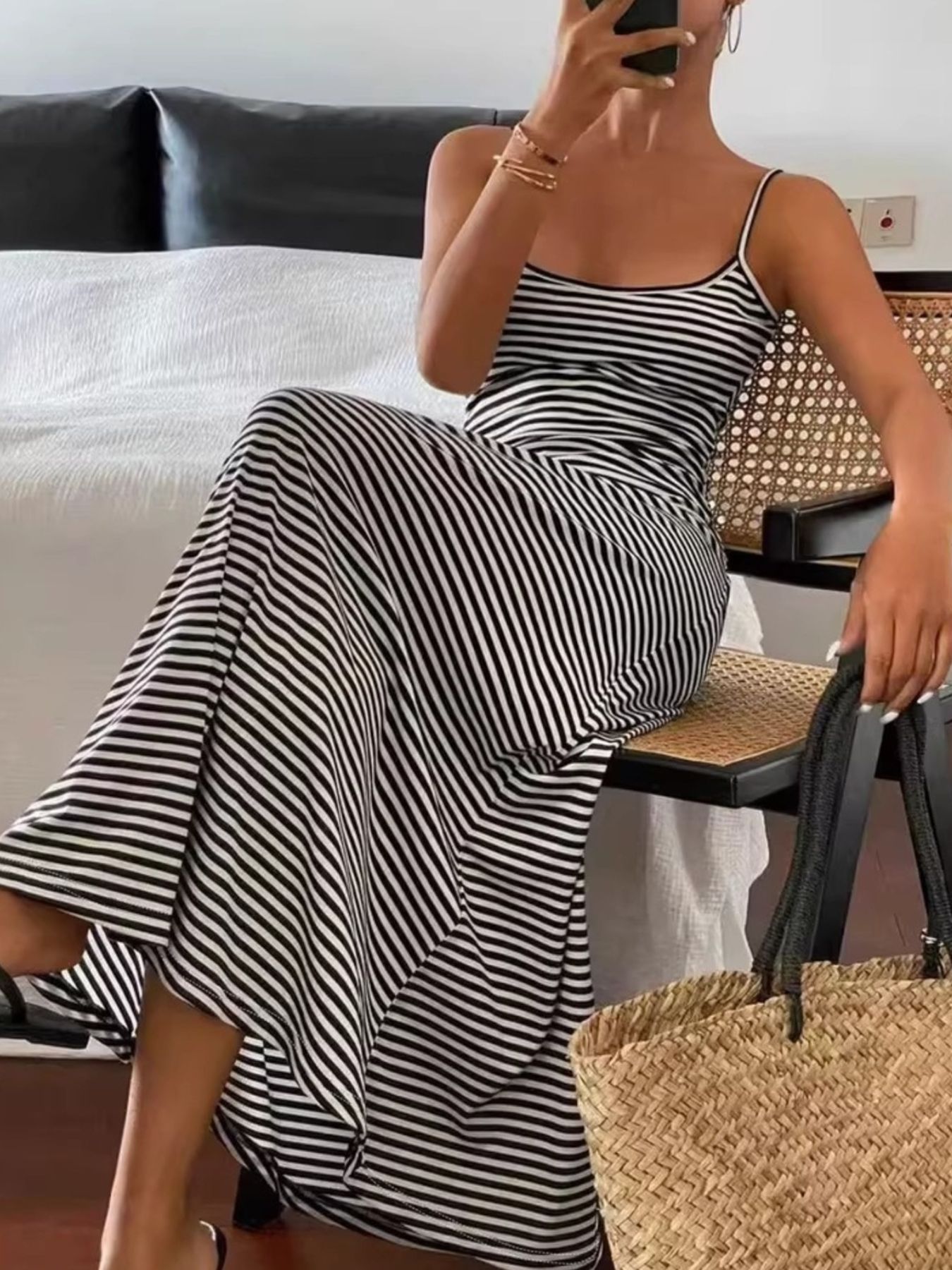Full Size Striped Spaghetti Strap Maxi Dress Plus Size