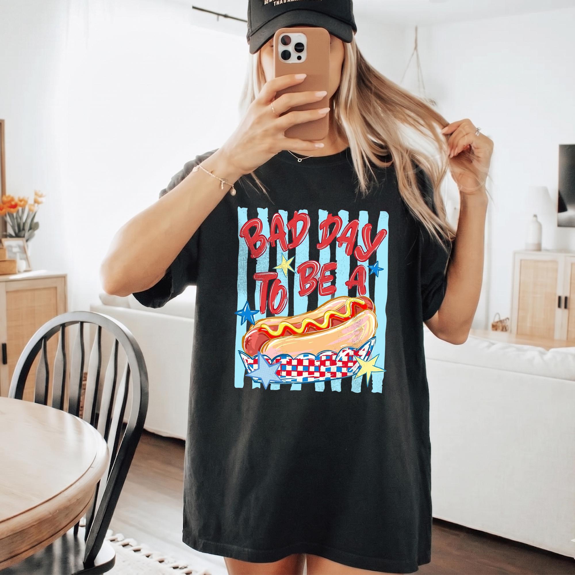 Funny Bad Day To Be A Hot Dog Graphic T-Shirt For Men And Women Adult Unisex Retro Patriotic BBQ Meme Tee Soft Cotton Comfort Summer Top Independence Day 4th Of July Glizzy Shirt Novelty Wearable Joke Festival Outfit - Image 3