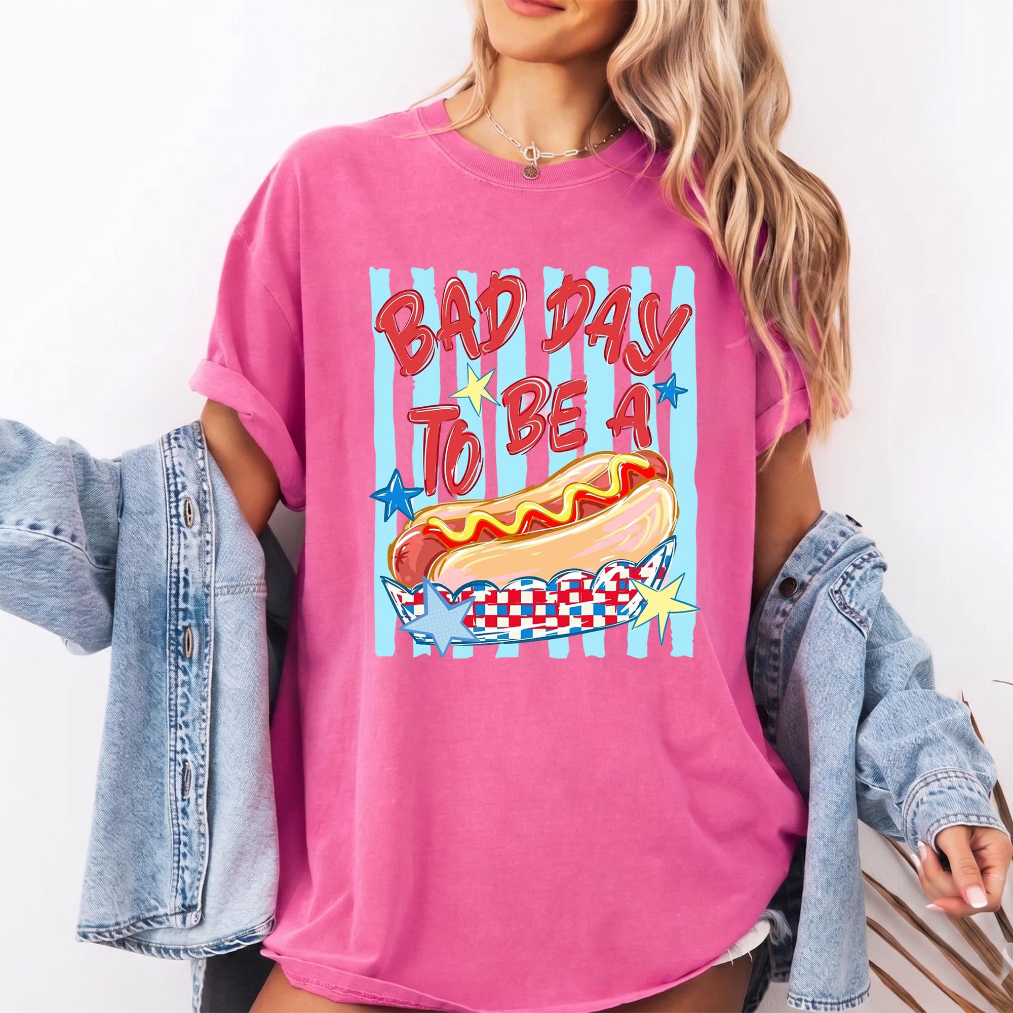 Funny Bad Day To Be A Hot Dog Graphic T-Shirt For Men And Women Adult Unisex Retro Patriotic BBQ Meme Tee Soft Cotton Comfort Summer Top Independence Day 4th Of July Glizzy Shirt Novelty Wearable Joke Festival Outfit - Image 2