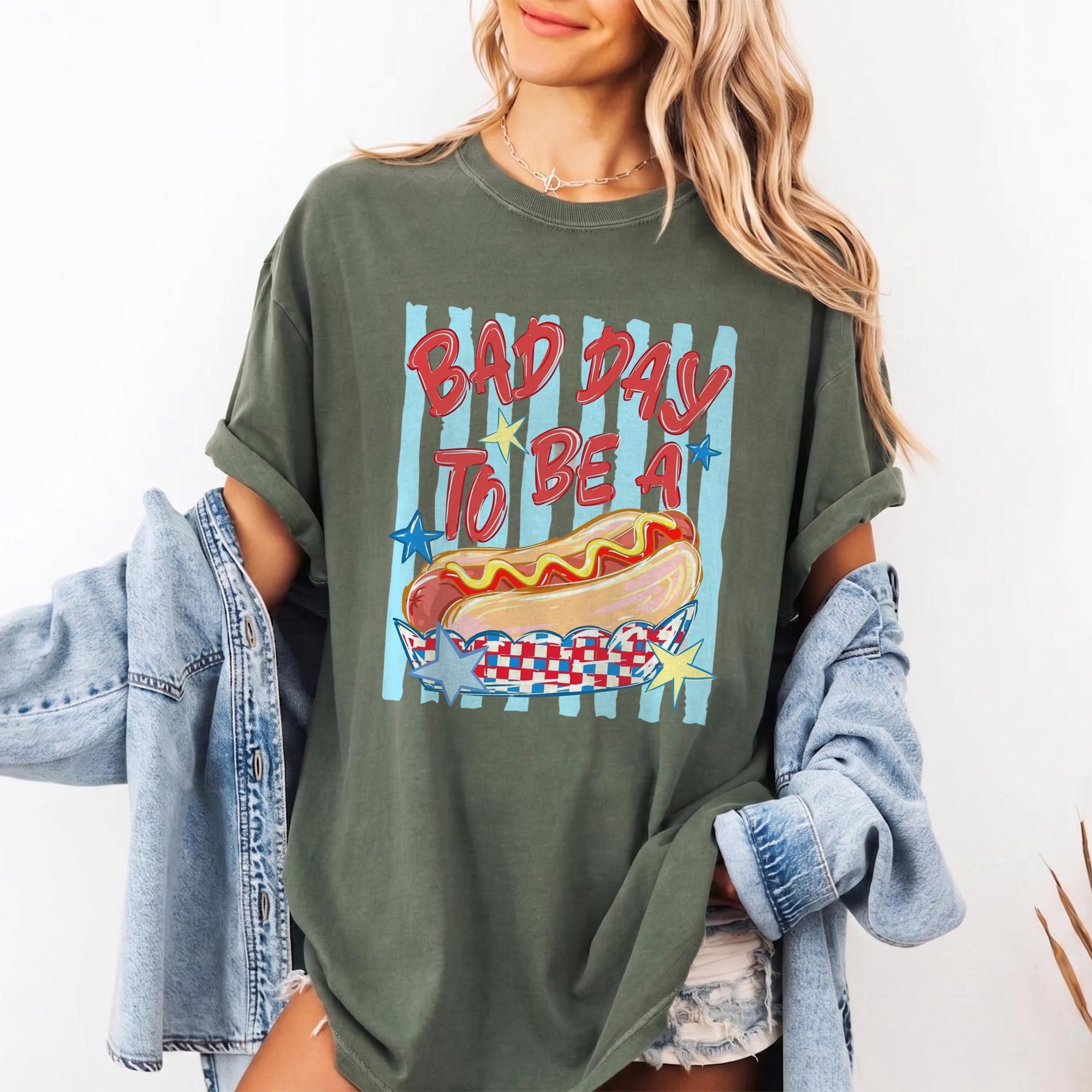 Funny Bad Day To Be A Hot Dog Graphic T-Shirt For Men And Women Adult Unisex Retro Patriotic BBQ Meme Tee Soft Cotton Comfort Summer Top Independence Day 4th Of July Glizzy Shirt Novelty Wearable Joke Festival Outfit - Image 5