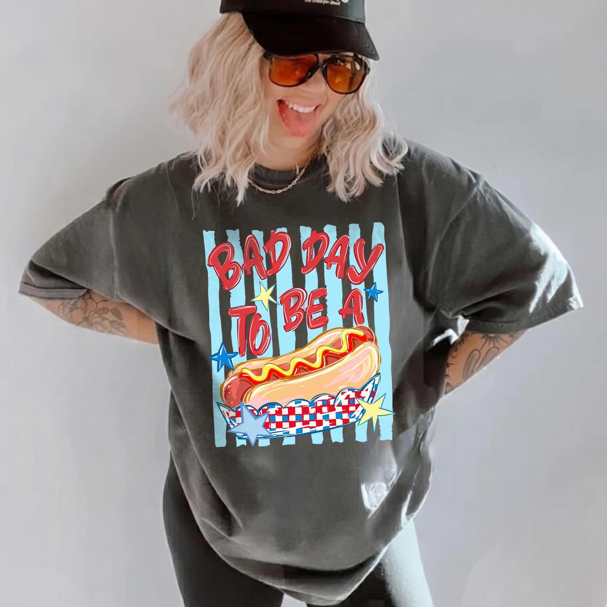 Funny Bad Day To Be A Hot Dog Graphic T-Shirt For Men And Women Adult Unisex Retro Patriotic BBQ Meme Tee Soft Cotton Comfort Summer Top Independence Day 4th Of July Glizzy Shirt Novelty Wearable Joke Festival Outfit - Image 6