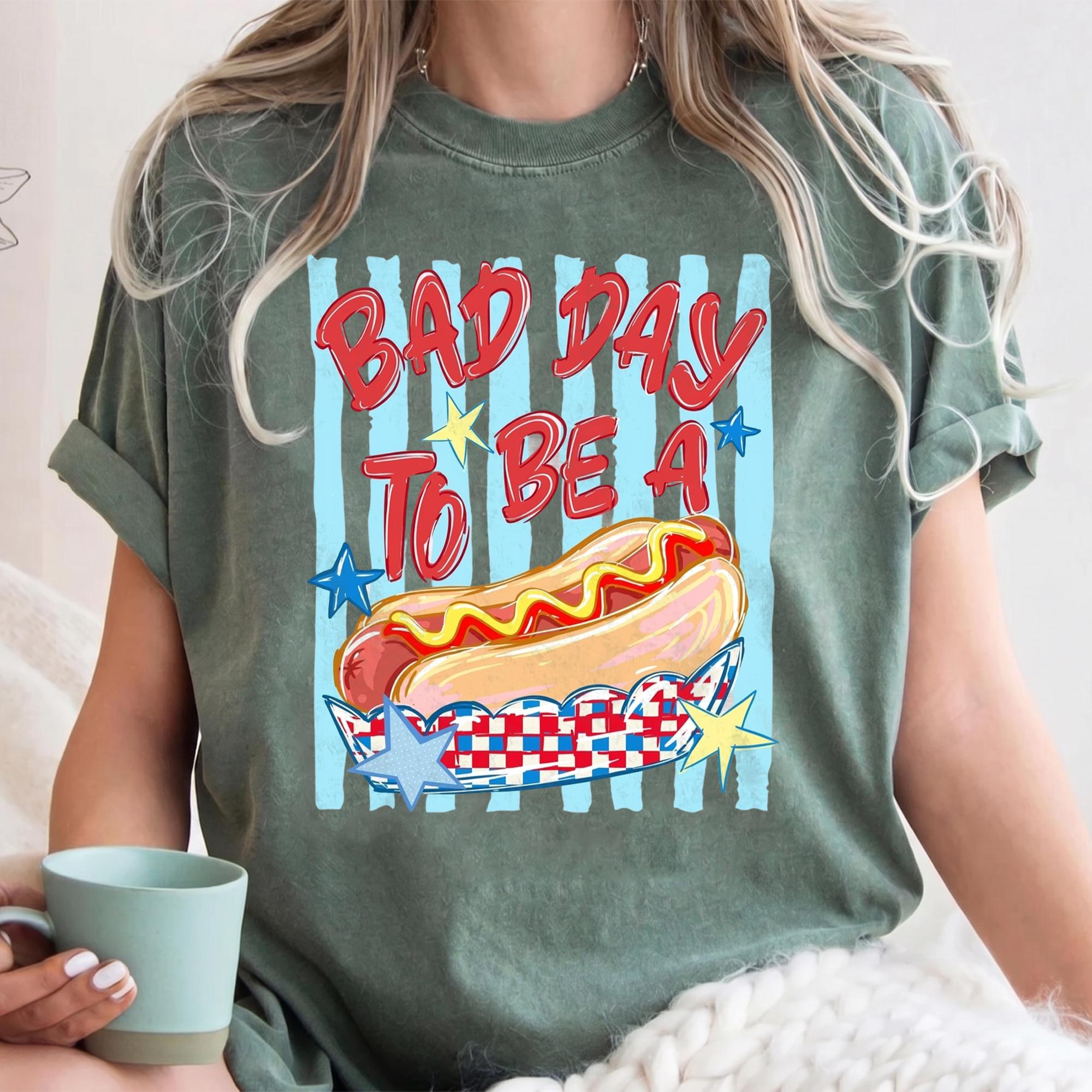 Funny Bad Day To Be A Hot Dog Graphic T-Shirt For Men And Women Adult Unisex Retro Patriotic BBQ Meme Tee Soft Cotton Comfort Summer Top Independence Day 4th Of July Glizzy Shirt Novelty Wearable Joke Festival Outfit - Image 4