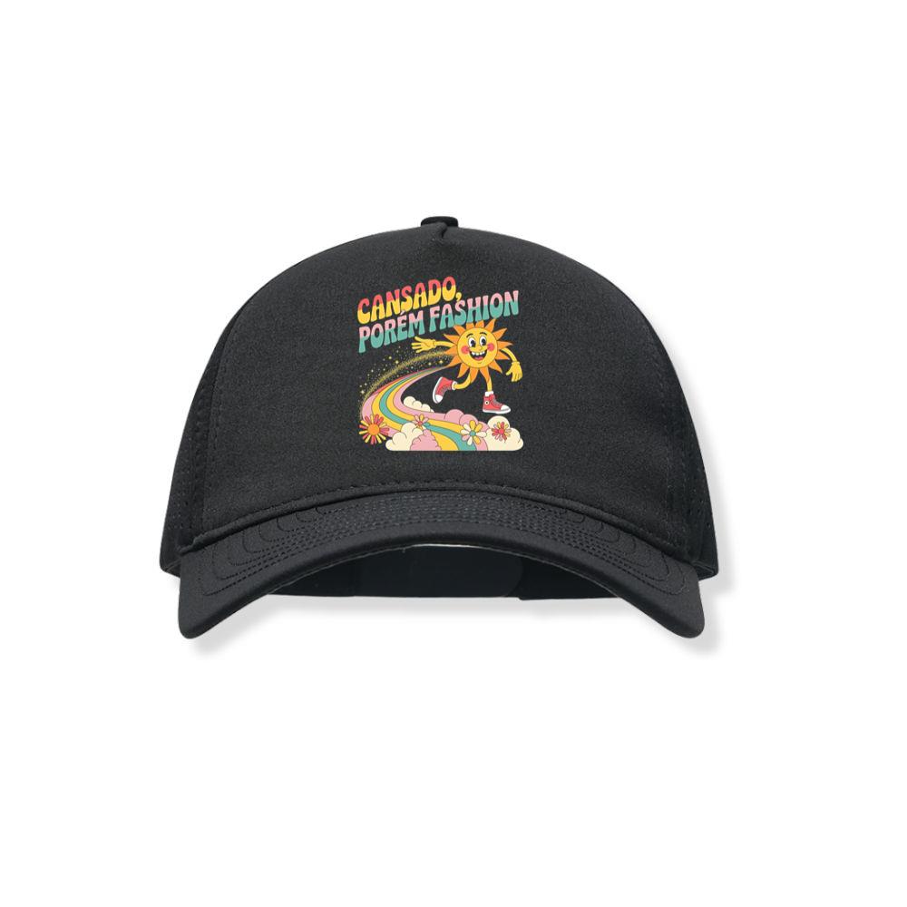 Funny Running Sun Retro Cartoon Design Black Hat