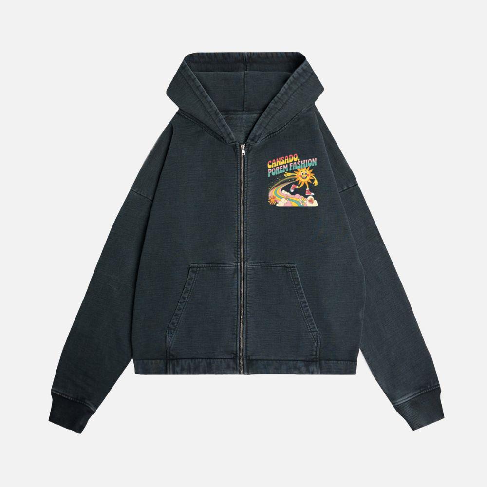 Funny Running Sun Retro Cartoon Design Zip Hoodie