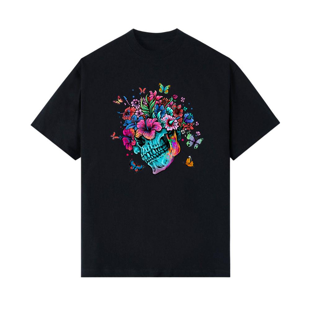 Funny Skeleton Flowers Tulip Sugar Skull Tree Floral Rose T-Shirt 