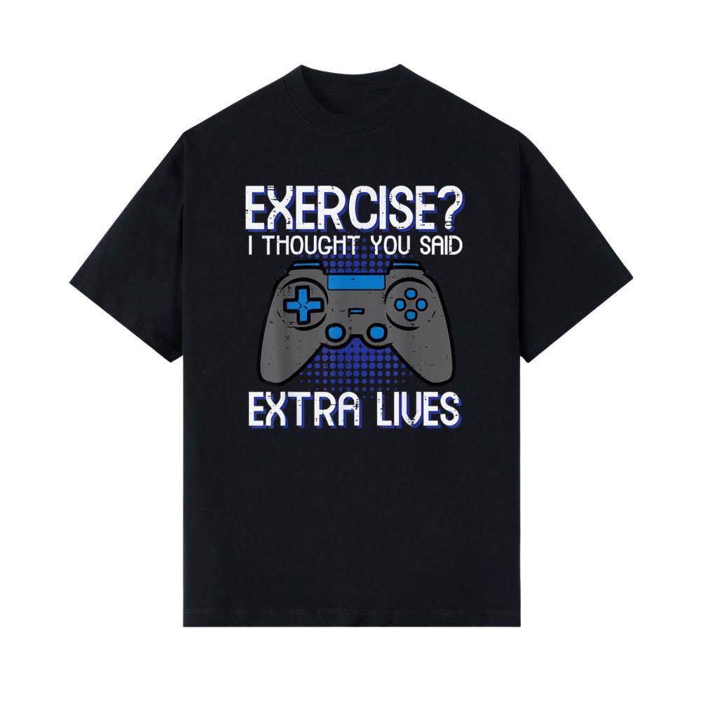 Gamer Exercise Thought Extra Lives Funny Gaming Men Boys Kid T-Shirt 