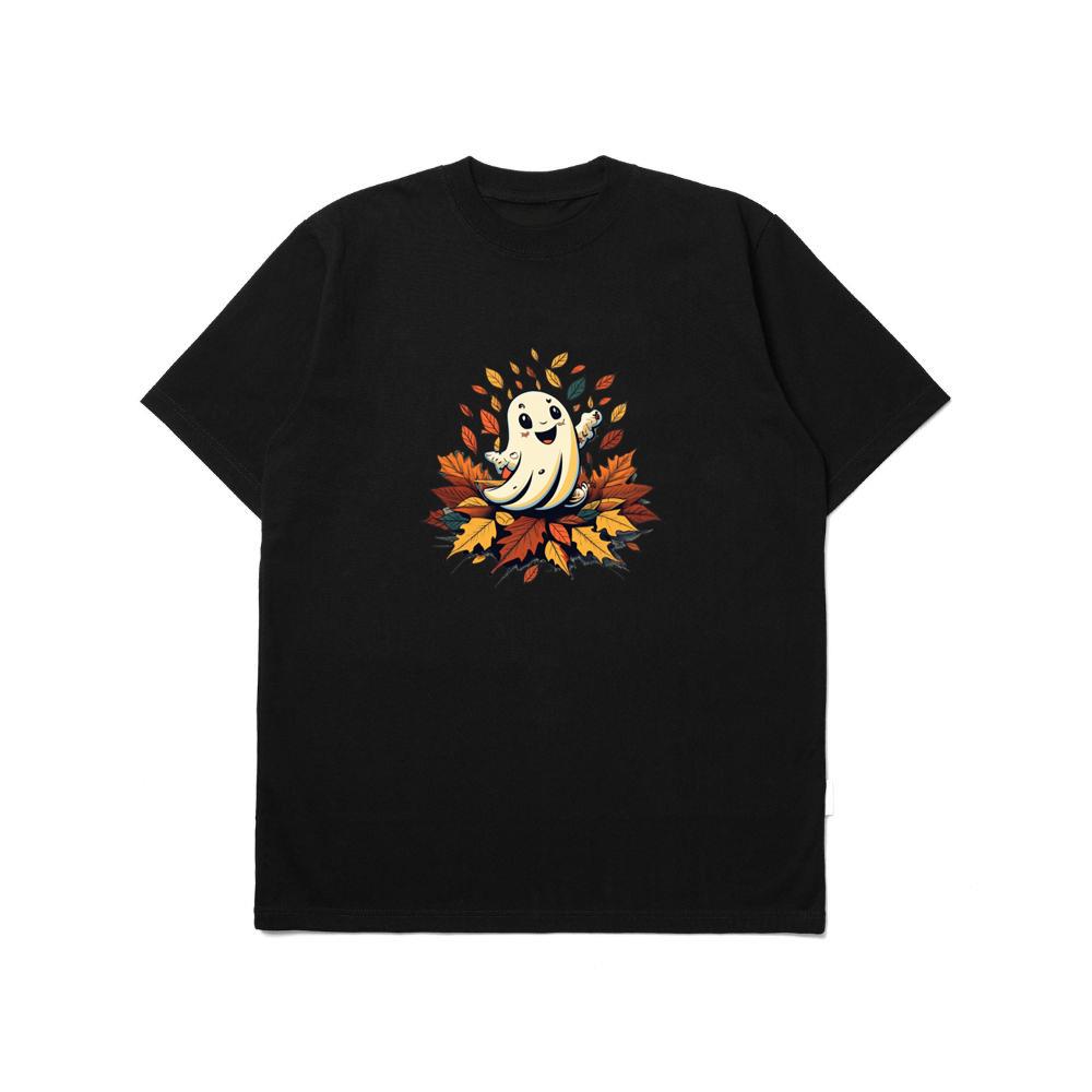 Ghost On Leaves Funny Halloween TShirts Vibesline