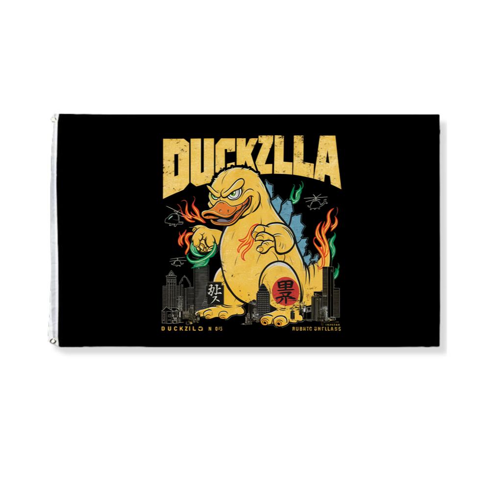 Giant Duck Monster Retro Cartoon Design Flag