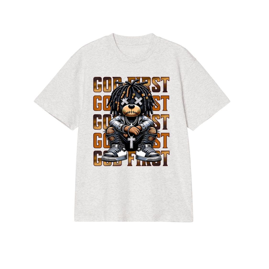 God First Urban Hip Hop Teddy Bear With Dreads Streetwear T-Shirt