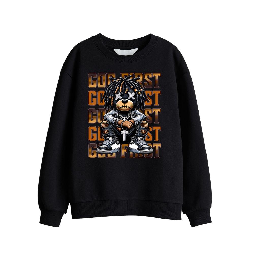 God First Urban Hip Hop Teddy Bear With Dreads Streetwear Sweatshirt