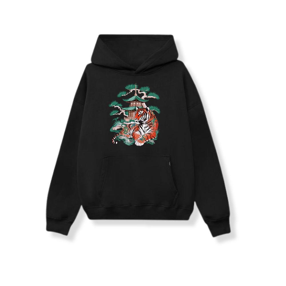 Golden Tiger Emerging from Ocean Japanese Sea Waves Hoodies