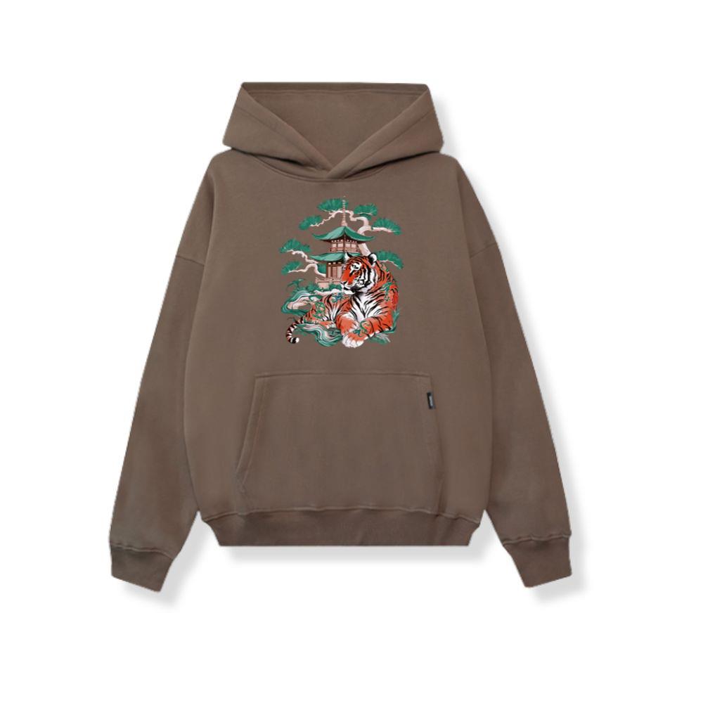 Golden Tiger Emerging from Ocean Japanese Sea Waves Hoodies
