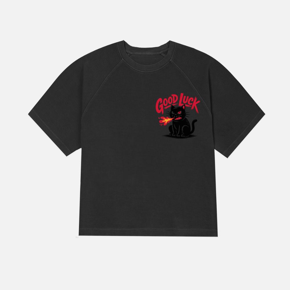 Good Luck Black Cat Vintage Style Graphic T-Shirt - Image 3